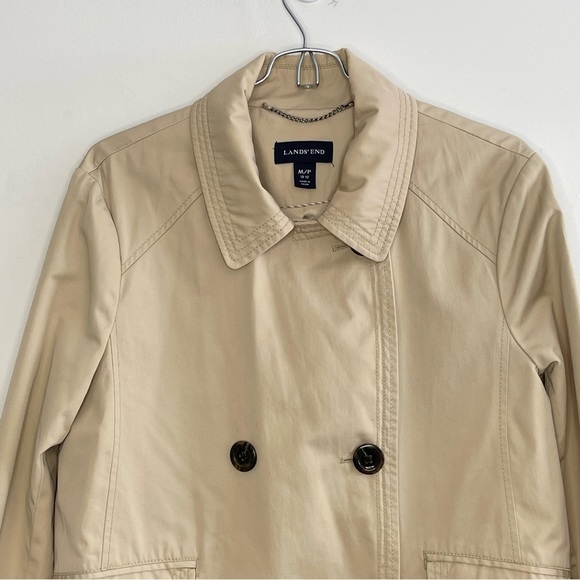 Lands End Double Breasted Short Trench Coat Jacket Neutral Tan Spring Coastal - Picture 5 of 10